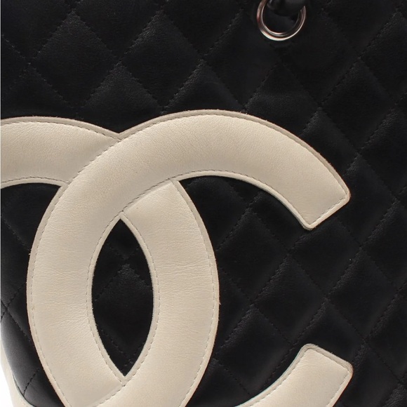 Chanel Cambon Tote Shoulder Bag Handbag Black Quilted Lambskin Leather - Picture 11 of 13